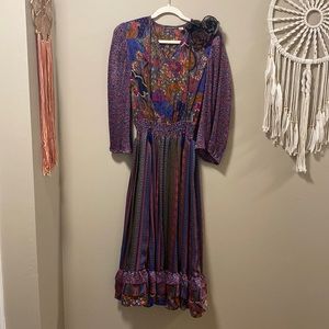 Vintage Multi Color Mixed Pattern Maxi Dress